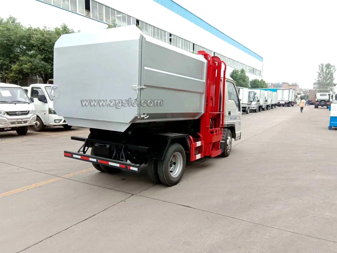 福田3方掛桶垃圾車_垃圾桶翻轉提升機視頻