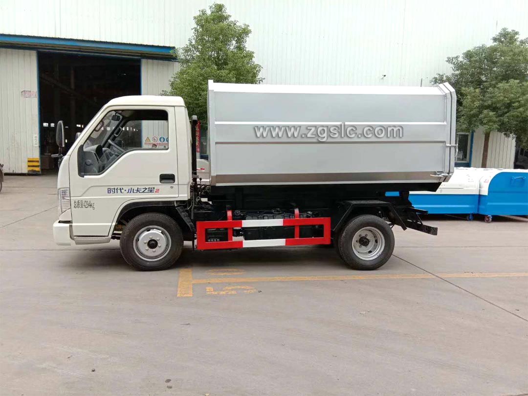 福田3方掛桶垃圾車_環衛車掛小桶