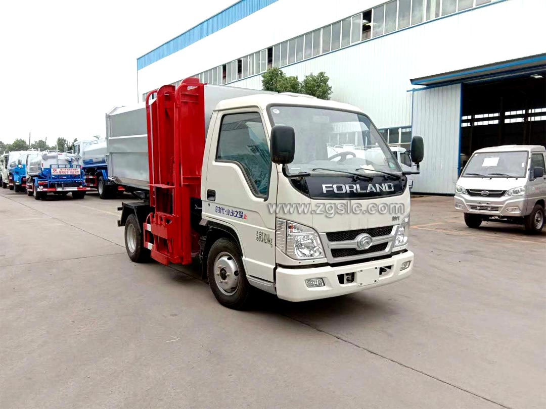 福田3方掛桶垃圾車_垃圾桶翻轉提升機原理